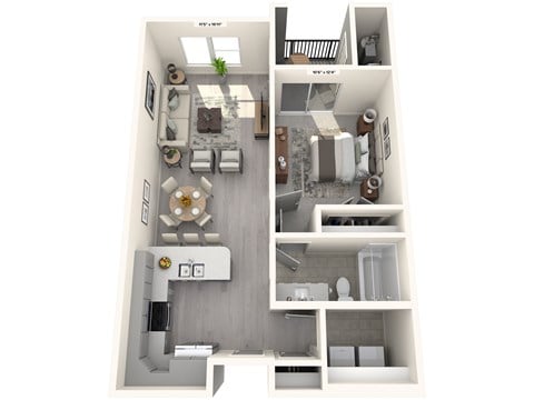 Floor plan for 1 bed, 1 bath, 697 sqft